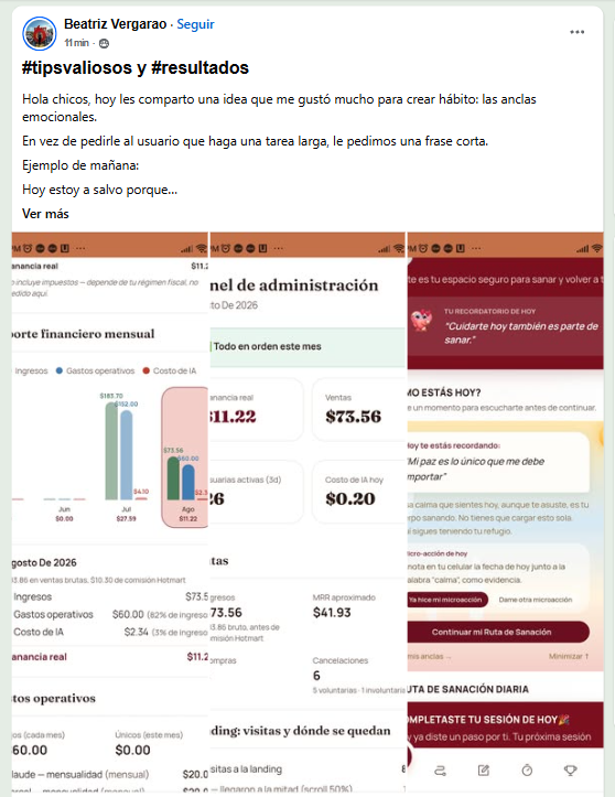Testimonio con panel de ingresos recurrentes mensuales de una app creada en Rentas Inteligentes