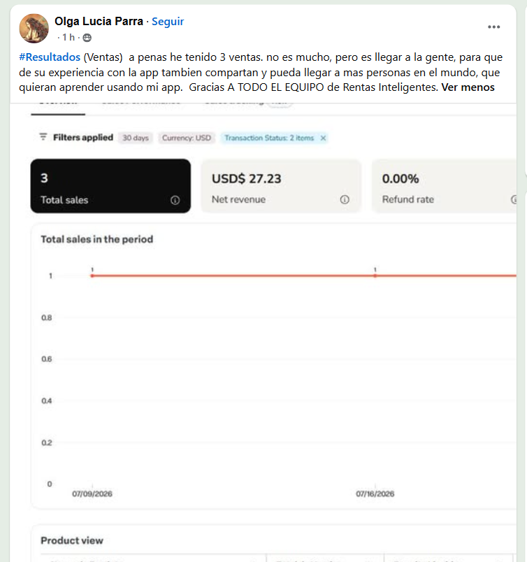 Testimonio de alumna con sus primeras ventas en Rentas Inteligentes